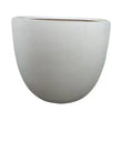 Minimalist white ceramic planter pot with rounded shape on plain background