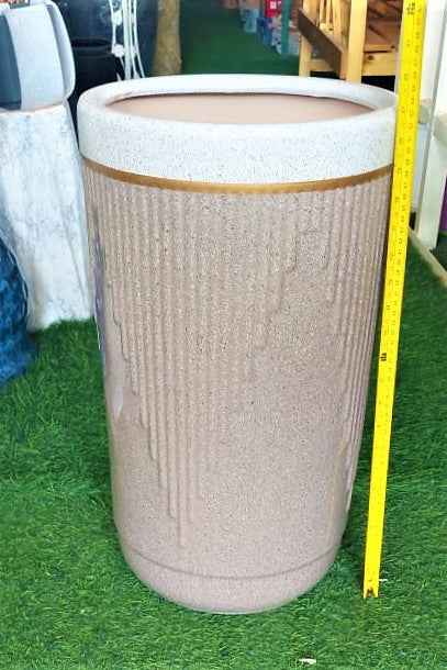 Beige/White/gold line CERAMIC pot (53h x 30d)