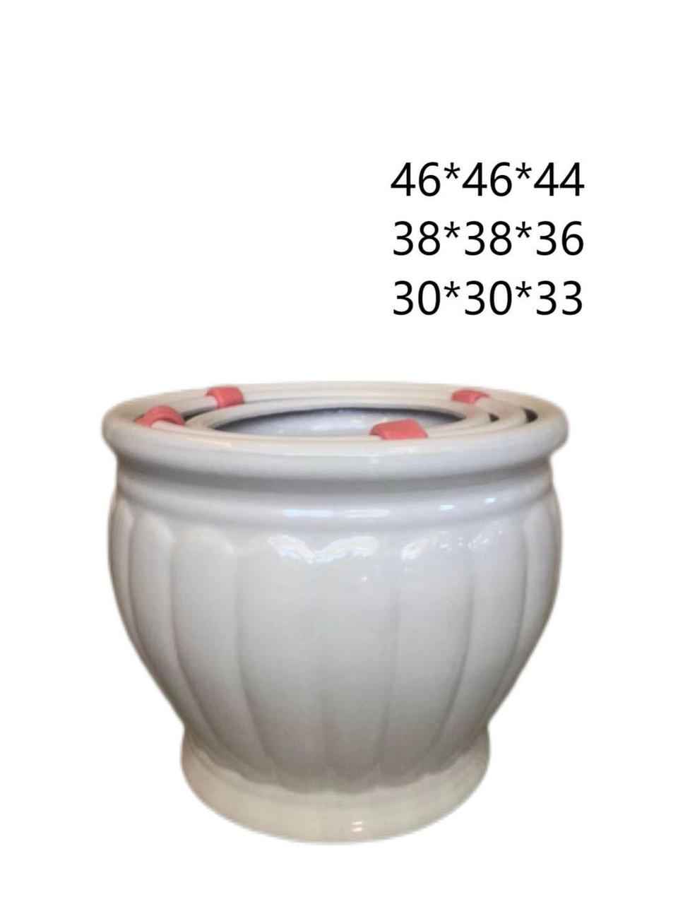 Glossy-White Ceramic pot (3 Pcs) set