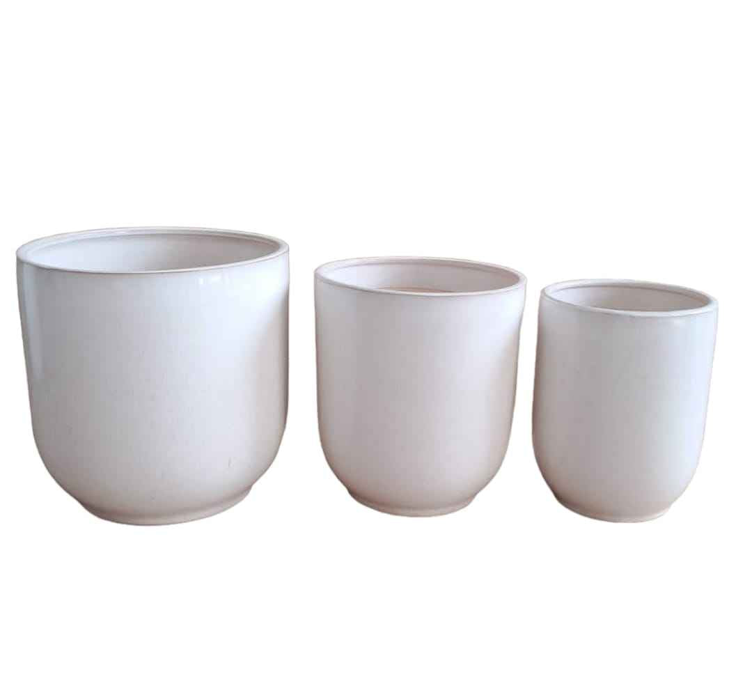 Glazed White Ceramic Pot (3 Pcs Set)