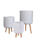Fiber Clay Pot with Stand (Ribbed)