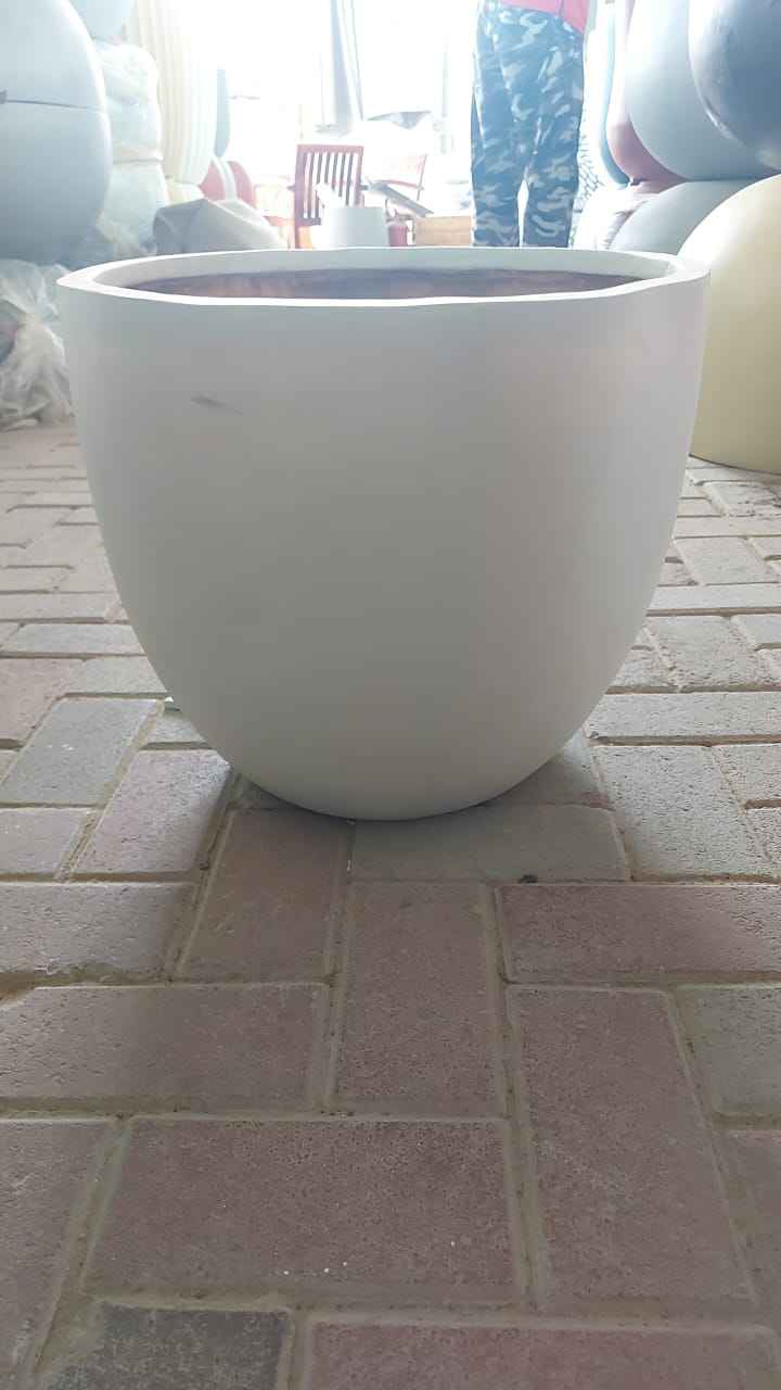 White FiberGlass Pot 40h x 42d - Durable Garden Planter