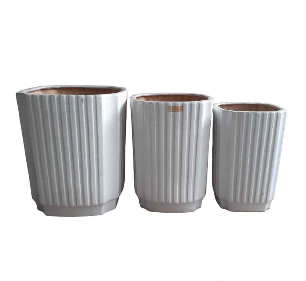 3-Piece White Ceramic Pot