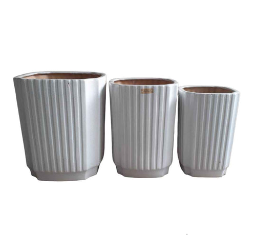 3-Piece White Ceramic Pot