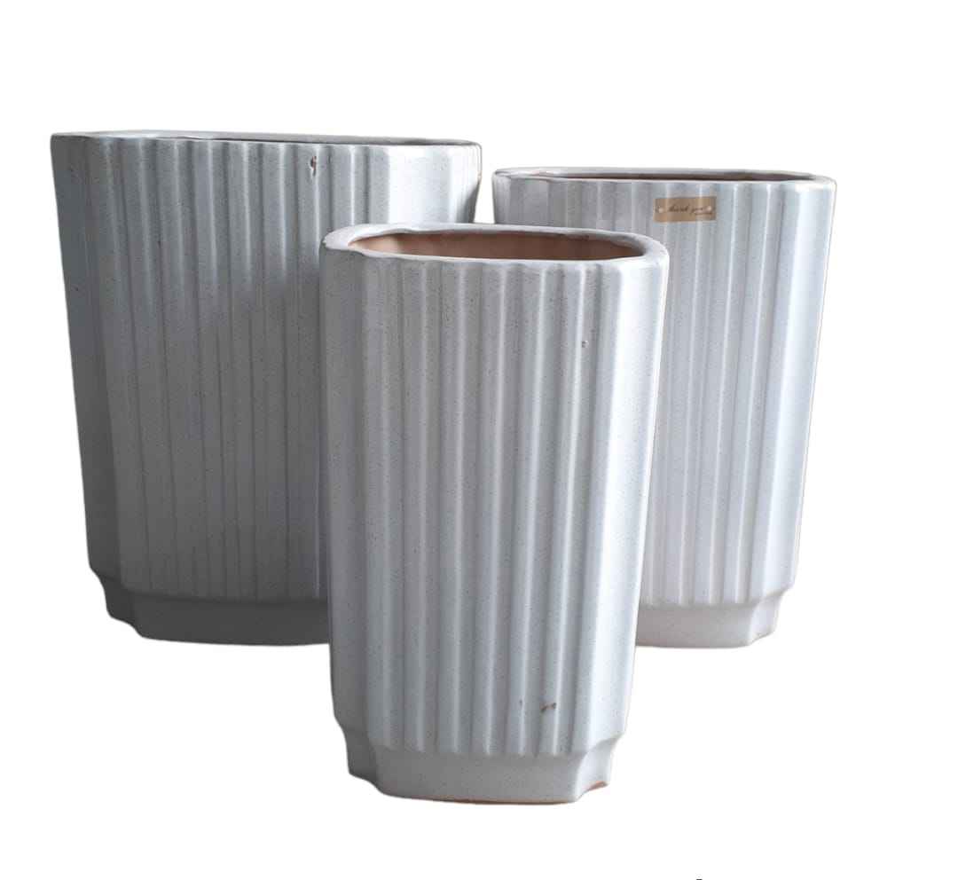 3-Piece White Ceramic Pot