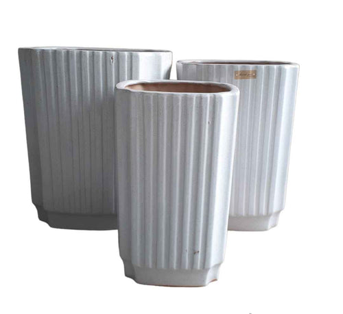 3-Piece White Ceramic Pot