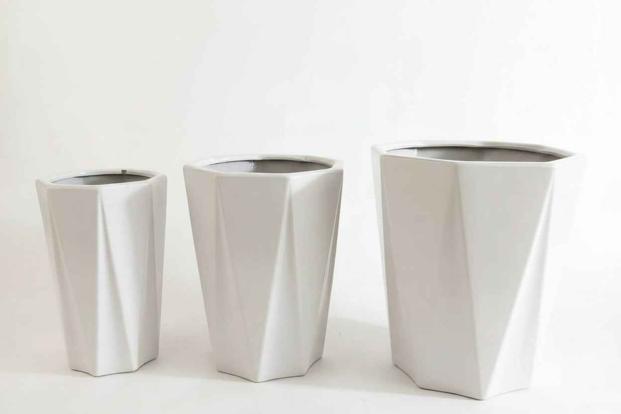 Glossy-White Cylinder Ceramic pot